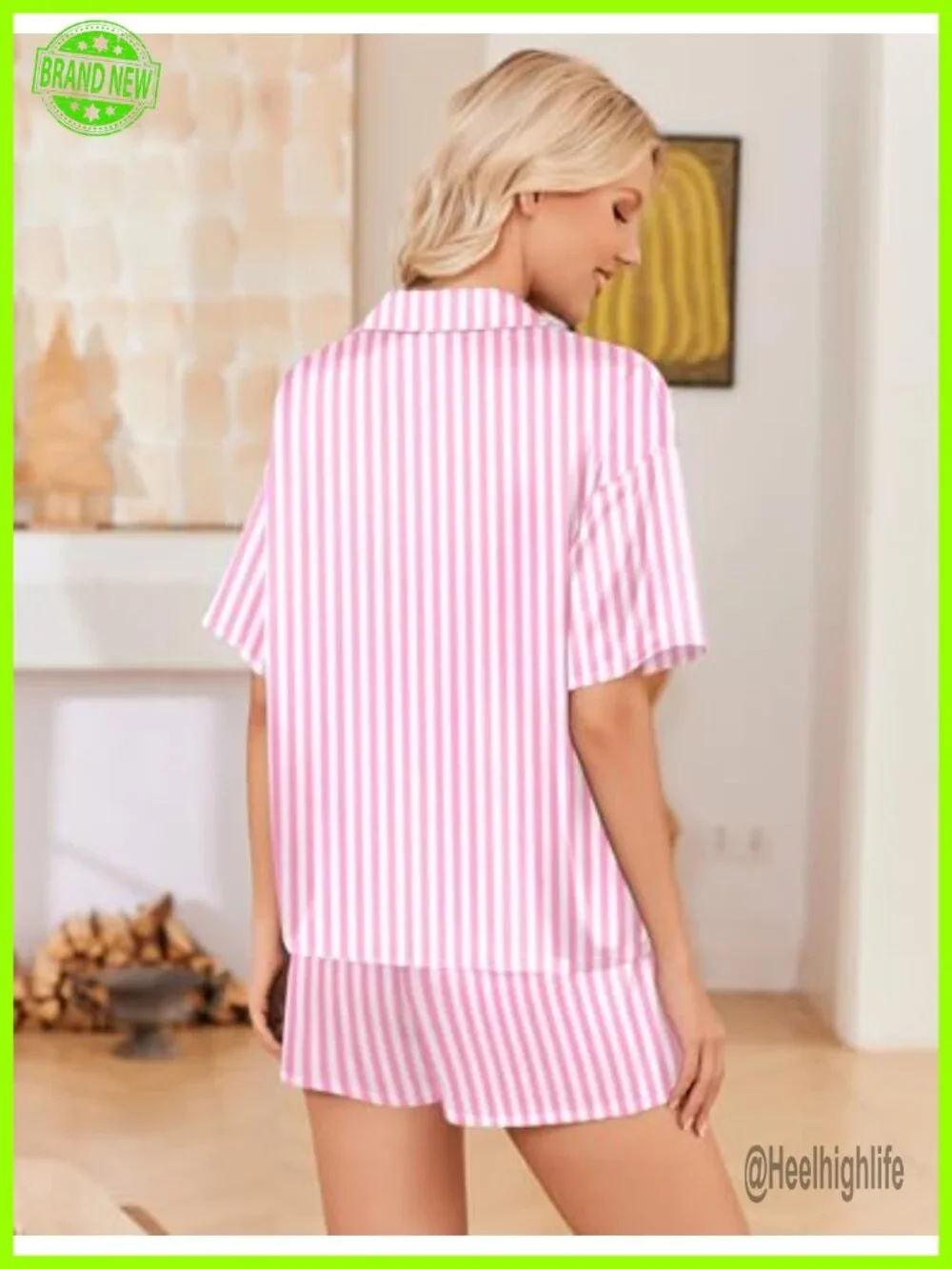 Satin Pajama Set Short Sleeve Button Down Sleepwear 2 Piece Silky Pj Set Ladies